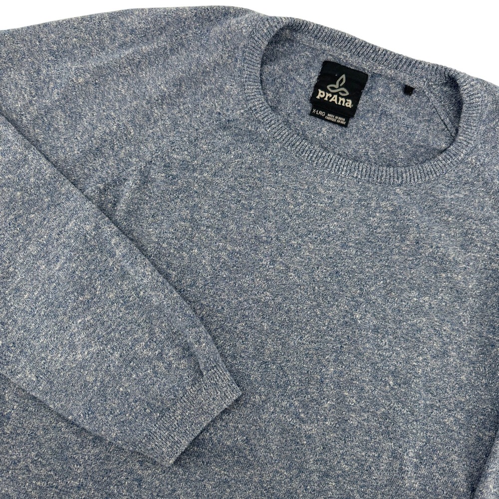 prAna Crewneck Sweater Mens XL Blue Heather Organic‎ Cotton Raglan Long Sleeve